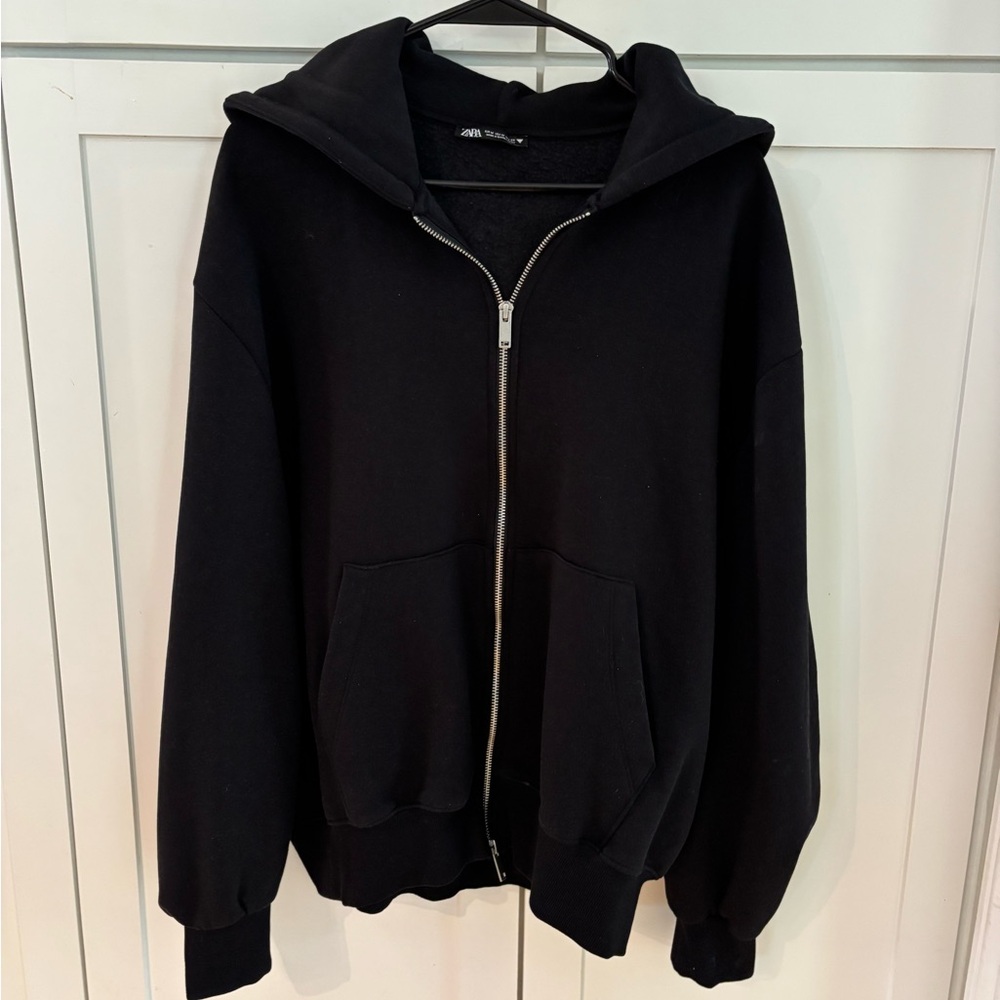 Zara Women’s Black Hoodie Double Zip Sweatshirt / size M